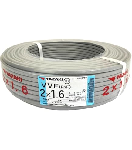 VVFケーブル　2cx1.6mm 100m巻き Amazon | テイコク VVF ケーブル 2CX1.6mm 灰色 100m巻 | 多芯