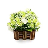 BEADY ミニダイヤーバラ 人工観葉植物 造花 光触媒 フェイクグリーン インテリア ギフト お祝い (花柵(木), グリーン&ホワイト)
