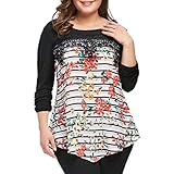 ieason大サイズレディースプリントレースシャツ長袖カジュアルシャツトップスブラウス 4XL ブラック