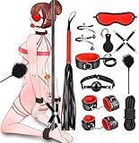 Ninonly SMグッズ SMセット 拘束具 11点セット 束縛具 SMプレイ 首輪 手枷 足枷 口枷 アイマスク 調整可能 マンネリ解消（レッド）
