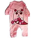 うろこ パンダ ロングロンパース 名入れ 出産祝い 手描き (70, ピンク)