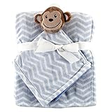 【ハドソンベイビー（Hudson Baby）】おさるさんブランケットセット　ブルー×白シェブロン柄 [並行輸入品]
