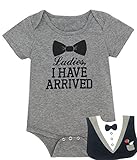 iCrazy Baby Boys ' Funny Gentlemanボディスーツwith Bib カラー: グレイ