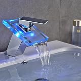 Sprinkle 3色LED Widespread Waterfallクローム1つハンドル浴槽バスルームシンク蛇口ミキサータップバルブ舟形シンク浴槽バスシャワー洗面化粧台洗面所衛生器具