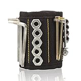 磁気リストバンド アームバンド 15個強力N38ネオジムマグネット付き、ネジ/釘/ドリルビット/小さな工具用、修理 建築 大工作業、DIYのハンディマン，男性，女性ための調節可能なリストバンド (黒い