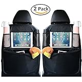 車Backseatプロテクター(2パック、Oneisallキックマット防水車バックシートオーガナイザーストレージポケットforベビートラベルアクセサリーで、Kid Food – ブラック