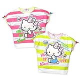 【女児ベビー】【Tシャツ】“HELLO KITTY”キティワッペン・蛍光プリント ドルマンボーダー柄半袖Tシャツ (2イエロー/90cm)