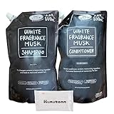 ミツエイ ホワイトフレグランスムスク WHITE FRAGRANCE MUSK シャンプー + コンディショナー 詰め替え 800ml 各種1個セット + Kunutonnオリジナルロゴ入りhウェットシート付