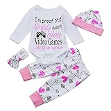 (プタス)Putars ベビー服 子供服 ロンパース 上下セット 女の子 長袖 DADDY DOESNT PLAY VIDEO GAMES ALL THE TIME 帽子付き 可愛い 秋 冬 新生児 