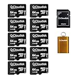 Cloudisk Micro SDカード64 GB(10個セット) フラッシュカード Class10 A 2 U 3 Micro SDXC、SDアダプタ、カードリーダー（64 GB