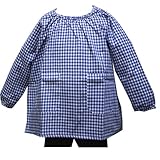 [KAK STYLE] チェック柄スモック 綿100％ 100 110 120 130 140 150 160 (紺×白, 150)