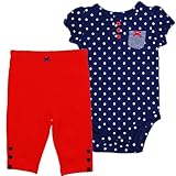 カーターズ（Carter's）【紺水玉ボディー&パンツセット】女の子ネイビードット柄半袖ボディースーツ&赤コーデパンツ2点セットアップ 9months 9ヵ月用 75cm-80cm 出産祝い【並行輸入