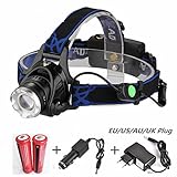 LuxBene（TM）キャンプ+充電器+ 2 * 18650バッテリー用のズーム可能な新XM-L T6 LEDヘッドランプ2000Lm屋外充電式ヘッドライトヘッドライトランプ