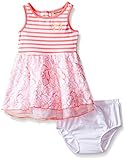 Juicy Couture Baby Girls' Stretch Jersey Stripe Dress with Lace and Mesh on Skirt Coral 12 Months [並