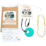 Baltic Amber Teething Necklace for Babies With Gems - Lab-Tested - Honey & Quartz Mix - Comes With S