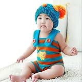 0-1歳 撮影写真 ベビー 幼児 編む ボーダー柄 サロペット 帽子+ロンパース 0-1歳に合う 【1点】