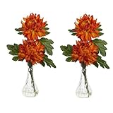 Nearly Natural 1261-S2 Mum with Bud Vase Silk Flower Arrangement, Orange, Set of 2 by Nearly Natural