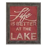 Life Is Better At The Lake Quote Saying onアンティーク調レッドwoodgrain-pattern壁アートプリント 16x20 CAB0000015FRA16X
