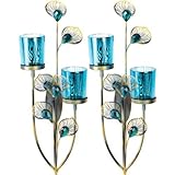USA Premium Store Set Of 2 Peacock Plume Candle Wall Sconces [並行輸入品]