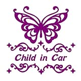 デザイン工房ＳＩＧＮＳ 車ステッカー Child in car 3 綺麗にはがせる 車 ステッカー 蝶 チョウ パープル
