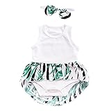 Liebeye 赤ちゃんロンパー　女の子　ノースリーブ　コットン　竹パターン　ジャンプスーツ　ヘアバンド付き　ホワイト 80cm