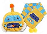 快売赤秋&冬ちゃん帽子ベビーニット防寒帽子2点セット帽子&マフラー (イエロー)