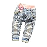 SnoLyni (JP) ガールズ デニムパンツ 春秋 キッズ 可愛い ロングパンツ ボトムス ズボン ジーンズ ウエストゴム 長ズボン 通園 通学 カジュアル パンツ 女の子 おしゃれ (90cm)