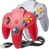 miadore クラシック N64 コントローラー N64 有線 USB PC ゲームパッド ジョイスティック N64ビット USB 有線 ゲーム スティック ジョイパッド コントローラー Windows PC Mac Linux Raspberry Pi 3 Sega Genesis用 (グレー/レッド)