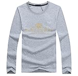 【Smile LaLa】 メンズ Tシャツ 長袖 王冠 クラウン 英字 ロゴ プリント クルー ネック シンプル スタイリッシュ カジュアル (グレー, M)