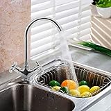TAPCET Brass Chrome Plated Double Lever Swivel Spout Basin Sink Mixer Tap Kitchen & Bathroom Hot & C