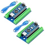 2個パック Nano V3.0 CH340 開発ボード + USBケーブル + Nanoブレークアウトボード、ターミナルアダプタ拡張ボード USB-Cマイクロコントローラボード Nanoボードモジュール Arduino IDE互換