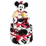 ディズニーのふわふわブランケット＆ぬいぐるみ&おもちゃ付♪２段おむつケーキパンパースM (赤ミニー)