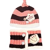 ELEEJE ヘビー ニット帽 マフラー の2点セット！ふわふわ でかわいい ベビー 冬服 (ピンク×ブラック)