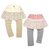 (アイボリー/95cm)ベビー服 女の子 スカッツ スカート スパッツ UZULAND ボトム 重ね着風 裏パイル起毛 小花柄 レース ウエストゴム 女児 ベビー