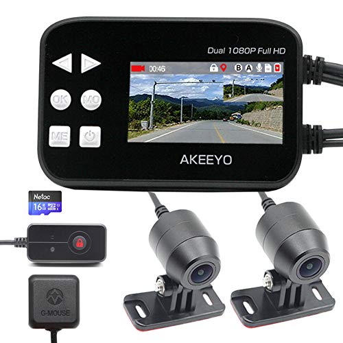 AKEEYO オートバイ専用 GPS搭載 ドライブレコーダー 16GBカード同梱 日本全国LED信号機対応 Sony IMX323 200万画素 140°超広角 前後1920×1080P 同時録画 防水カメラ 2.7インチモニター G-Sensor WDR エンジン連動 ループ録画 日本語マニュアル_AKY-868G