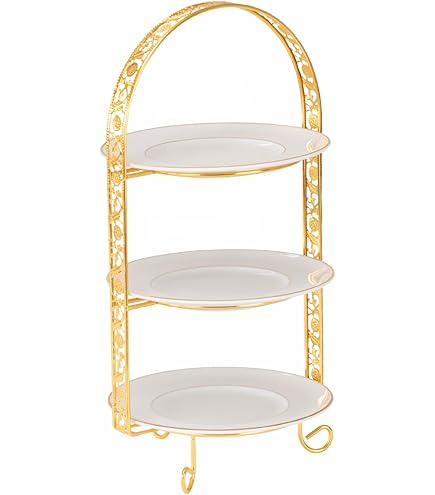 飾り棚　エタジュール　デザートスタンド　ゴールド　二段 Amazon｜ケーキディスプレイスタンド 2段 3段 陶器 ケーキスタンド 金