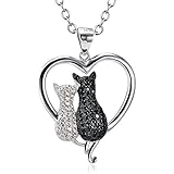 Angel caller 猫ネックレス 925スターリングシルバー 愛の心 ツートンカラー ダブルキャットペンダントネックレス 女性用 18インチ 20インチ