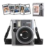 HIYQIN Fuji チェキmini 41カメラケース, 互換チェキinstax mini 41カメラクリアハードPVCの保護ケース、調節可能なレザーショルダーストラップと5ピースの磁気フォトフレームが付き(透明)