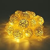 20LED　レッドラタンボール　ストリングライト　クリスマス　ウェディングパーティー飾りライト　バッテリー式　LEDイルミネーションライトランプ　ベージュ