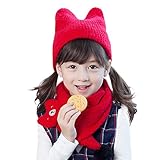 (よキーよ)Yokeeyo ニット帽子とマフラーのセット 可愛い兎の耳付き 肩まであたたかキャップ 赤ずきんちゃん風ストール ボンボン付き帽子 ふわふわ 赤ちゃん キッズ 男の子 女の子 男女児 秋冬