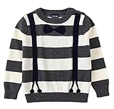 EOZY キッズ セーター ニット 男の子 子供服 ストライプ クルーネック リボンプリント　可愛い 長袖 トップス 秋冬 ボーイズ 柔らかい 120 グレー