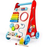 COSSY Wooden Baby Walker Toddler Toys for 1 Year Old, Push and Pull Toy Learning Walking Toys (並行輸入品