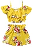 夏 幼児 女の子 子供たち 花柄 荷叶 半袖トップス +ショートパンツ 2点セット衣装 ベビーガールズ (イエロー, 90)
