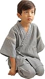 （トクビン）TOKUBIN 甚平 パジャマ 子供 ルームウェア 浴衣 寝巻き 半袖 ナイトウエア 部屋着 女の子 男の子 寝間着 和風 2点セット 棉100% (150, グレー)