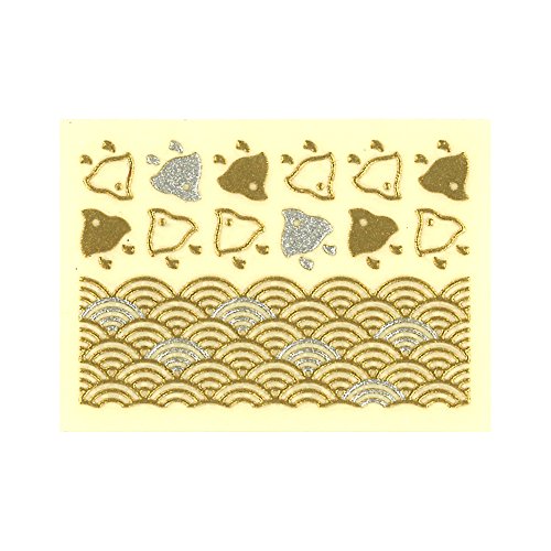 金蒔絵　美術品　金色の岩千鳥と波模様 ジーアンドエス 蒔絵シール うつし金蒔絵 手拭柄 千鳥と青海波 No230