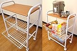 カゴ 付き ワゴン キャスター 付 幅52cmx奥行31.5cmx高さ71.5cm [ キッチン リビング ルーム 洗面所 寝室 用途に合わせて 使用 可能 キャスター付き 収納 ワゴン ][ 2段 の バスケット は 可動式 両 サイド 