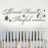Mermaid Beach Decal Beach Wall Quote Vinyl Wall Lettering Words Kids Room Art Decor Mermaid Kisses a