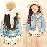 春キッズアウター女の子ショートコートデニムコートレース襟フリルつきカウボーイジャケット100cm 110cm 120cm 130cm 140cm light-blue,110