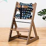 【人気ベビーチェア 笑顔のマジカルチェアー＋専用クッション (お得2点セット)】 木製椅子 安心強度の三角形ベース 高さ調節可能 ふかふかクッションセット (チェア：ブラウン色 クッション：大水玉ネイ