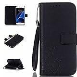 UNEXTATI Galaxy S7 ケース 高品質 PUレザー 手帳型ケース 衝撃吸収 カバー カード収納 全面保護 Samsung GalaxyS7 用 Case Cover (ブラック)
